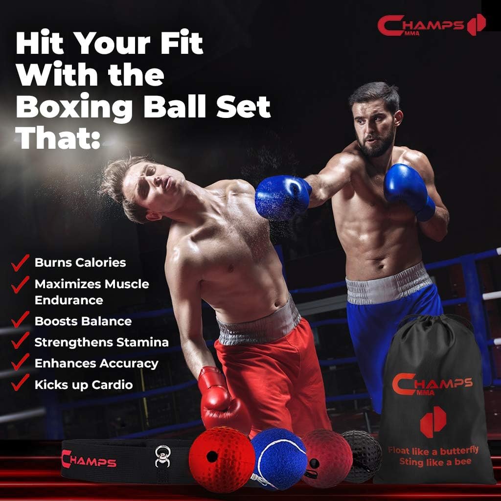 Boxing Reflex Balls Set of 4 – Boxing Ball MMA Gear of with Varying Weights with Adjustable Headband and 4 Spare Strings to Improve Speed and Hand-Eye Coordination for Men, Kids Boxing Equipment