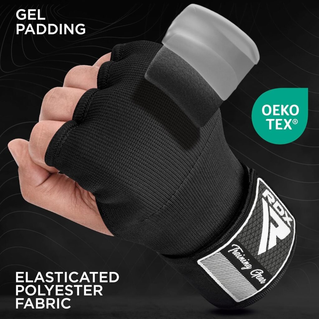 RDX Gel Boxing Hand Wraps Inner Gloves Men Women, Quick 75cm Long Wrist Straps, Elasticated Padded Fist Under Mitts Protection, Muay Thai MMA Kickboxing Martial Arts Punching Training Bandages